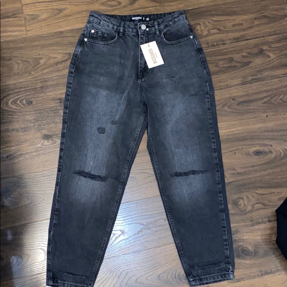 Missguided Petite Black Riot Ripped Mom Jeans